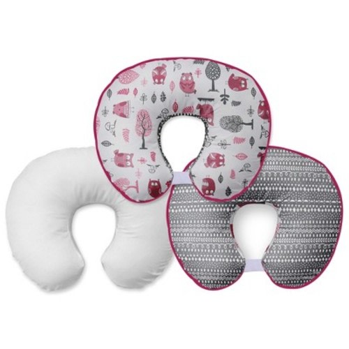 Bacati - 3 pc Owls Pink/Gray Girls Hugster Feeding & Infant Support Nursing Pillow