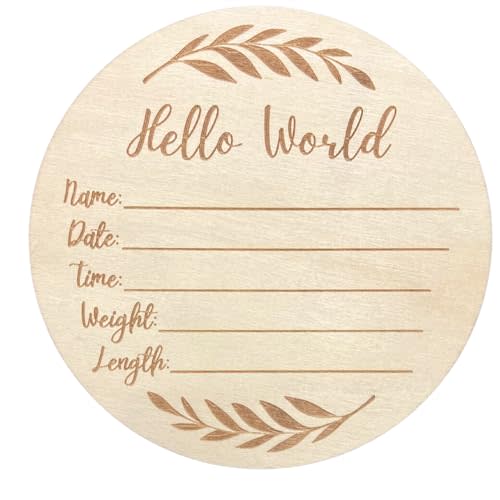 Wooden Baby Announcement Sign for Newborn, Large 6 inch Hello World Newborn Name Sign for Hospital Birth Announcement, Newborn Photography Props for Boys and Girls (Eucalyptus)