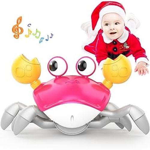 Yeaye Crawling Crab Baby Toys Infant - Tummy Time Toy Gifts for 3 4 5 6 7 8 9 10 11 12 Boy Girl with Learning Crawl System Music for 0-6 6-12 12-18 36 Months Walking Toddler Birthday Gift(Red)