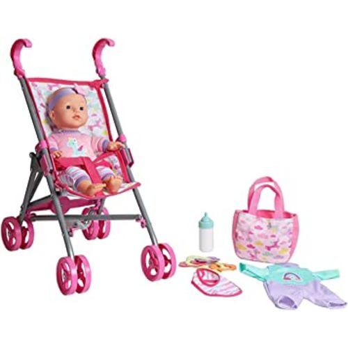 Dream Collection, Baby Doll Care Gift Set with Stroller - Lifelike Baby Doll and Accessories for Realistic Pretend Play, Posable Soft Toy - 12”