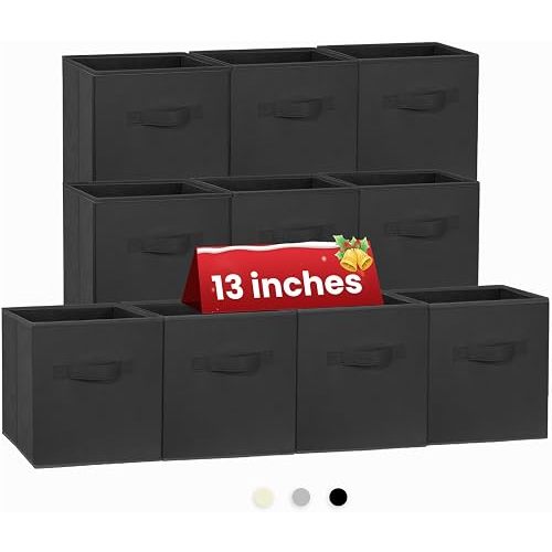 Large Storage Cubes- 13 Inch Cube Storage Bins for Organizing Shelves Kallax - Nursery Closet Organization Bins for Clothes Blanket - 10 Pack Collapsible Decorative Storage Box for Magazines (Black)