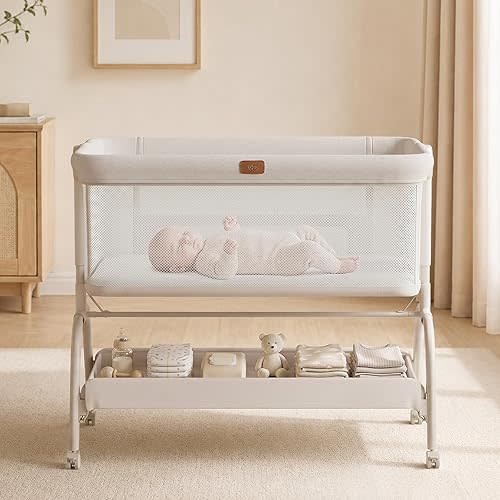 Baby Bassinet Bedside Sleeper, 3-in-1 Newborn Crib with Soft & Breathable Mattress, 6 Adjustable Heights & Anti-Reflux Incline, Breathable Mesh – ASTM & CPSC Certified