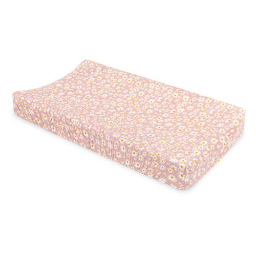 Quilted Changing Pad Cover In GOTS Certified Organic Muslin Cotton - Daisy