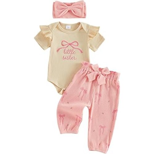 Twopumpkin Newborn Outfit Preemie Clothes 0 3 6 Month Baby Girl Coming Home Outfits Ribbed Romper And Pants Headband Gift Set