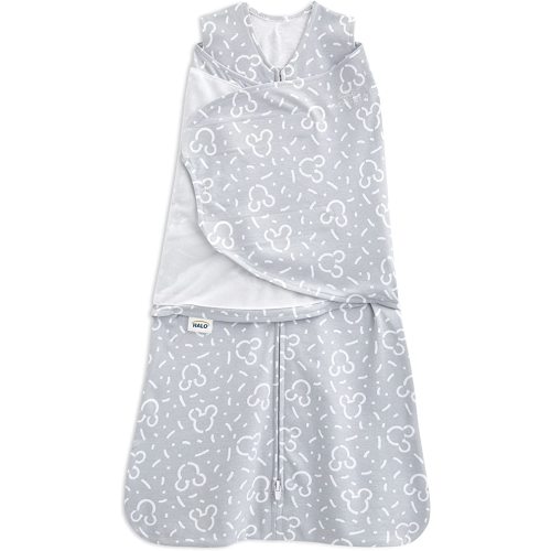 HALO 100% Cotton Sleepsack Swaddle, 3-Way Adjustable Wearable Blanket, TOG 1.5, Confetti Mickey Grey, Small, 3-6 Months