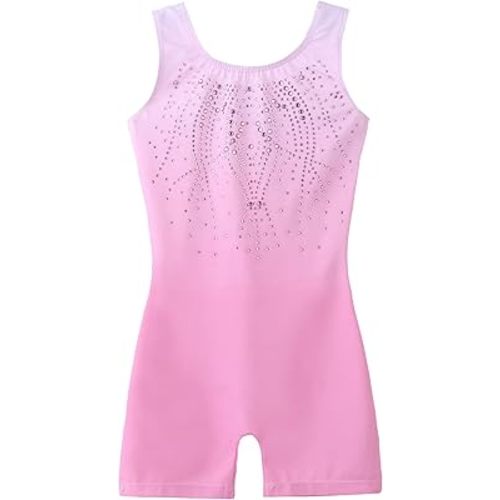 Arshiner Leotards for Girls Gymnastics with Shorts Color Gradient Shiny Diamond Kids Biketard