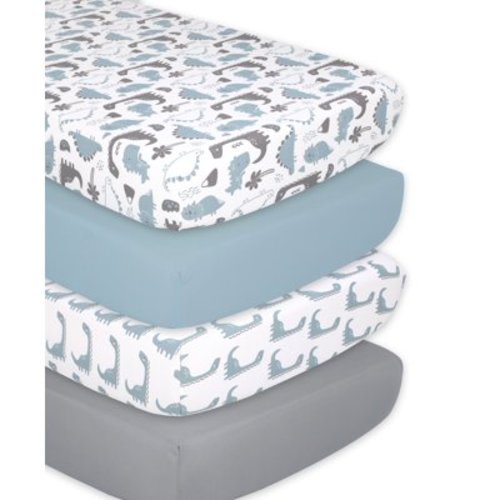 The Peanutshell Fitted Crib Sheets for Baby Boy or Baby Girl, 4 Pack Set, Blue Dino