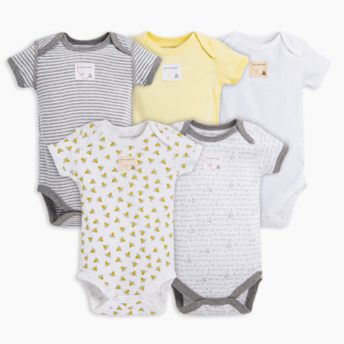 Burt\'s Bees Baby Organic Short Sleeve Bodysuit (5 Pack) - Sunshine, 0-3 Months
