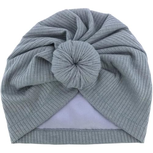 Silky Satin Lined Turban Hat for Babies Infant Toddler Girls Boys Bonnet Newborn Cotton Beanie Little Kids Shower Caps - 6 Months - 008 Rib Smoke Blue