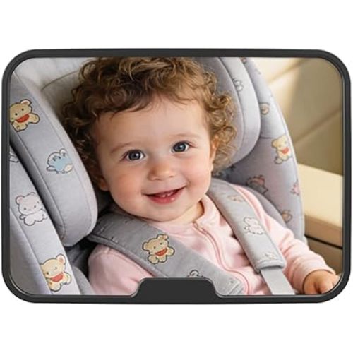 Baby Car Mirror Set | 360° Rotating Large HD Shatterproof Safety Mirror for Rear Facing Infants & Toddlers | Includes Baby on Board Sticker Sign & Car Seat Sunshade | Baby Car Essentials