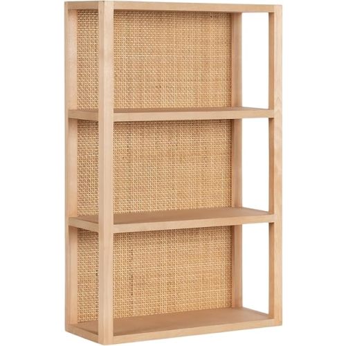 Kate and Laurel Ori Wooden Boho Three-Tier Wall Shelf, 19 x 8 x 30, Natural Rattan, Modern Small Bookshelf with Three Tiers for Use as Living Room Display or Over The Toilet Storage