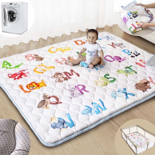 Beavtaens Baby Play Mat for Floor, Fits 71x59 Playpen, Non-Slip, Soft for Infants, 0-4 Years (Animal)