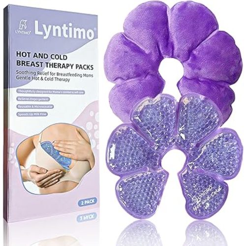 2 Pack Breast Therapy Packs, Lyntimo Hot & Cold Breastfeeding Essentials Ice Pack for Pain Relief, Dual-use Nipple Cooling Gel Pad Heat Warm Compress for Lactation Support, Postpartum Recovery, Purple