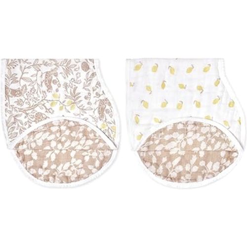 aden + anais Silky Soft Bamboo Viscose Burpy Bib – Multi-Use, Absorbent 4-Layer Burp Cloth and Full-Coverage Snap-Closure Baby Bib in One, 22.5” X 11”, 2-Pack, Natural Woodland