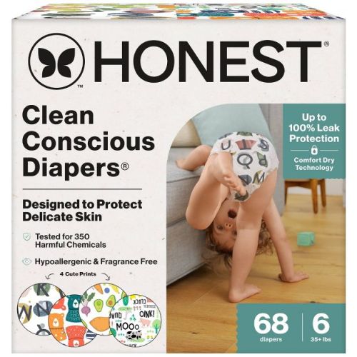 The Honest Company Clean Conscious Disposable Diapers - Four Print Pack - Size 6 - 68ct