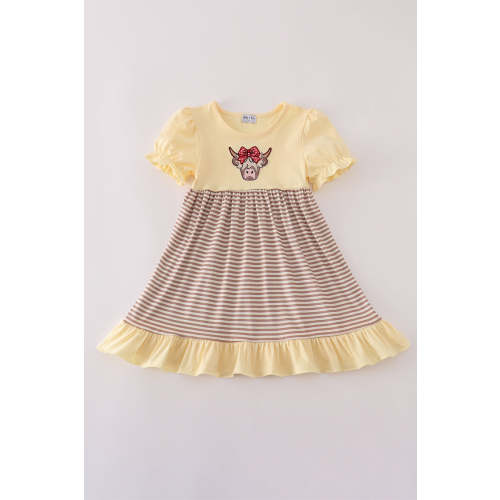 Highland cow applique ruffle dress