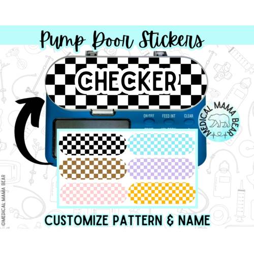Checkerboard Feeding Pump Door Stickers CHOOSE Pattern Add Name Feeding Tube G-Tube GJ Tube NG Tube Fit Infinity Pump GTube Checks