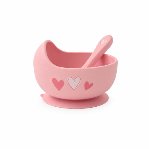 Peek-A-Boo Collection Baby Printed Silicone Bowl & Spoon - HEARTS