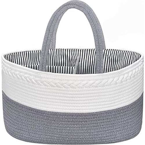 ABenkle X-Large Diaper Caddy Organizer, Boho Rustic Cotton Rope Nursery Baby Basket, Changing Table Organizer for Baby Diaper Storage and Baby Shower