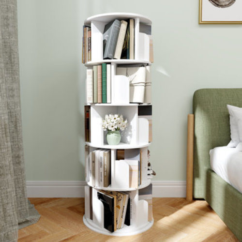 Ebern Designs 360° Rotating Bookshelf, 4 Tiers Corner Shelf, Rotating Bookcase For Bedroom, Living Room | Wayfair