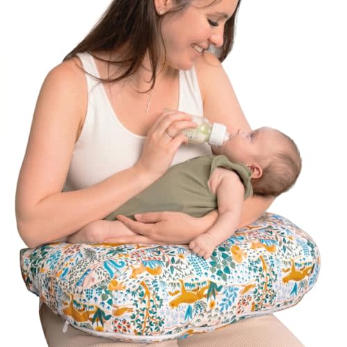 Boppy Nursing Pillow - Verified Safe Breastfeeding Pillow with Softer Fill for Comfortable Support, Machine Wash & Dry Cover, Non-Toxic Materials - Colorful Forest Animals