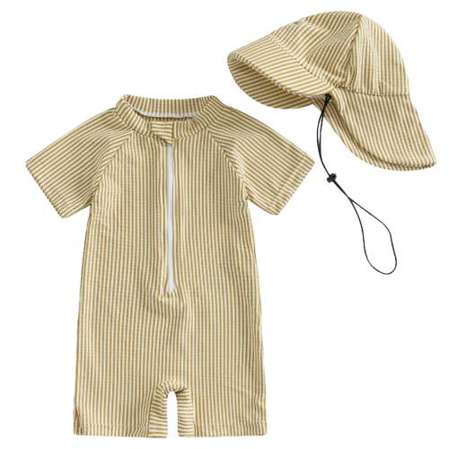 Zanarzt Infant Boys Rash Guard Swimsuit Baby Boys Rashguard UPF 50+ One Piece Short Sleeve Sunsuit Bathing Suit Sun Protection Swimwear Yellow,6-12 Months