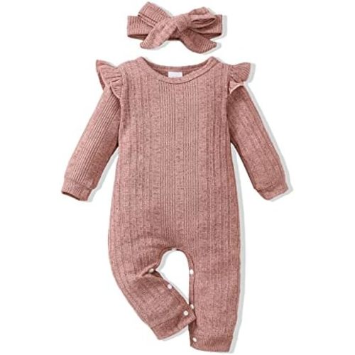 Renotemy Newborn Baby Girl Clothes Fall Winter Outfits Infant Rompers Solid Jumpsuits Bodysuit Cute Infant Baby Clothes Girl