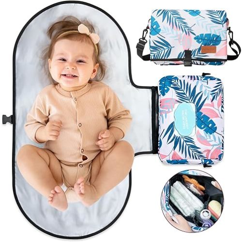 Momcozy 2-in-1 Diaper Changing Pad - Extra-Large Portable Diaper Pad 31.4x15.7 inch - Waterproof and Foldable for Newborns to Toddlers - Also Used As Adjustable Shoulder Bag with Wipes Pocket
