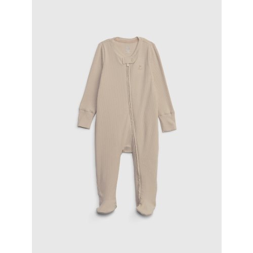 Baby First Favorites TinyRib Footed One-Piece in neutral beige, size: 0-3 M