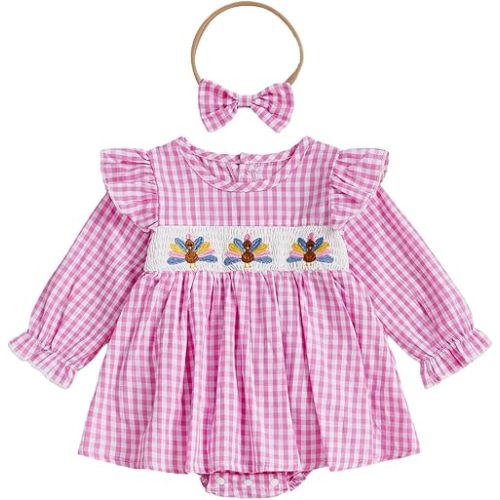 My First Thanksgiving Baby Girl Outfit Newborn Turkey Romper Dress Smocked Dress Fall Winter Thanksgiving Clothes