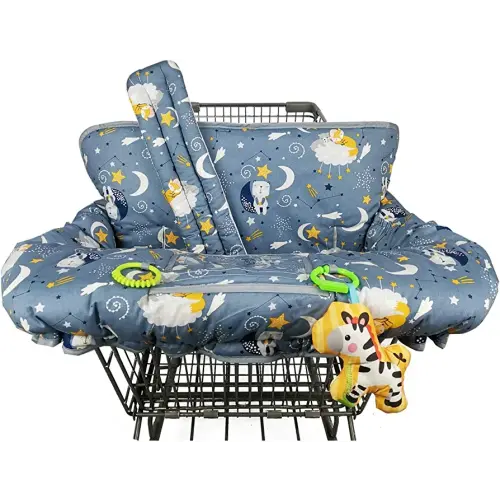 Shopping cart Cover, cart Cover for Babies, Padded high Chair Cover, Bonus Split Reversible seat Cushion, Cell Phone Pouch, Collection Pocket, Neutral for boy or Girl