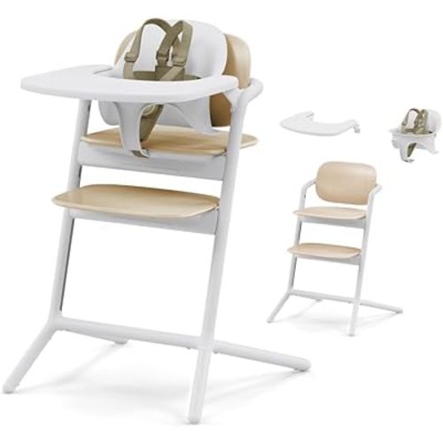 Cybex LEMO 2 Convertible High Chair, 3-in-1 Set, Grows with Child up to 209 lbs, One-Hand Height and Depth Adjustment, Anti-Tip Wheels Safety Feature - Sand White