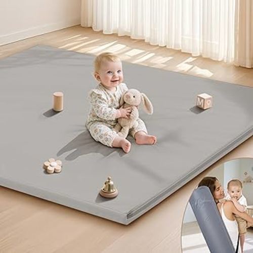 Baby Play Mat 47x47 Inches, Extra Thick 1.2" Foam Floor Mat for Tummy Time & Crawling, Waterproof Non-Slip Faux Leather Playpen Mat for Infants Toddlers, Indoor Outdoor Gym Activity, Gray