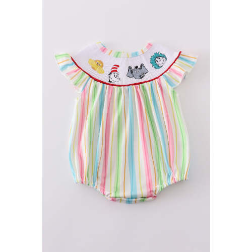 Stripe Dr. Seuss embroidery smocked bubble