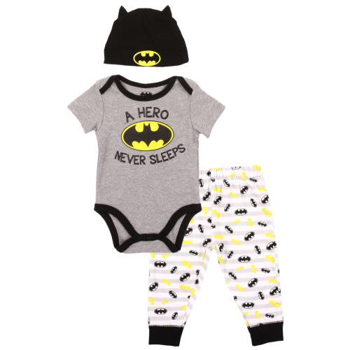 DC Comics Baby Boys' Batman Creeper, Pants, and Hat Set (6/9M)