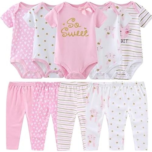 Baby Layette Set Baby Boys' 9-Piece Bodysuits Pants Set Toddler Girl Boy Unisex Baby Gift Sets