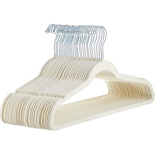 Amazon Basics Slim, Velvet, Non-Slip Suit Clothes Hangers, Ivory/Beige- Pack of 30