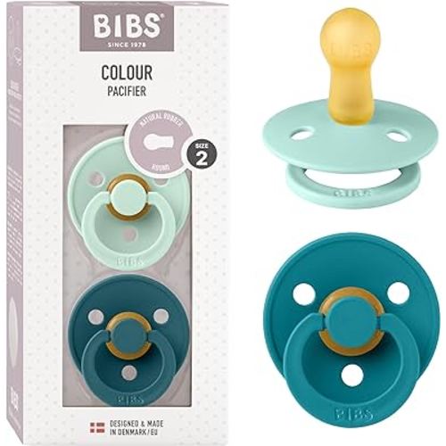 BIBS Pacifiers | BPA-Free Natural Rubber Baby Pacifier | Made in Denmark | Nordic Mint/Forest Lake 2-Pack (6-18 Months)