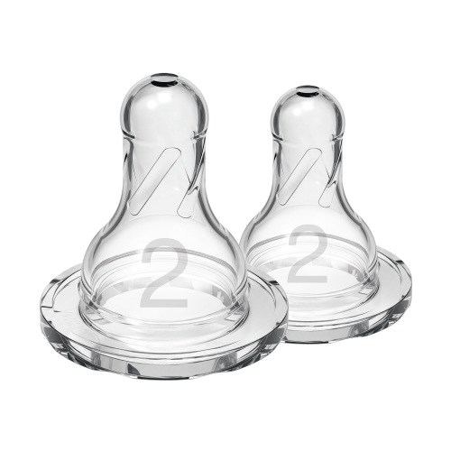 Dr. Brown's Natural Flow Level 2 Narrow Baby Bottle Silicone Nipple, Medium Flow, 3m+, 100% Silicone Bottle Nipple, 2 Pack