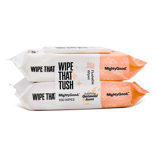 MightyGood. Wipe That Tush Flushable Wipes - Soothing Oatmeal Scent - Hypoallergenic Wipes with Aloe - Flushable Tested & Septic-Safe (100)