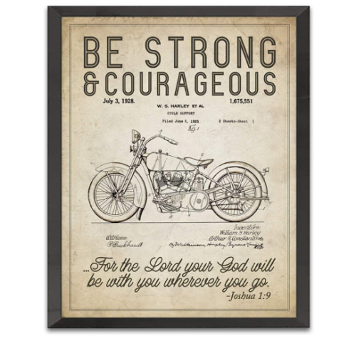 Be Strong and Courageous Joshua 1:9 Bible Verse Patent Art Print, Unframed, Vintage Harley Davidson Motorcycle Patent, Christian Wall Art Decor Poster Sign, 8x10 inches