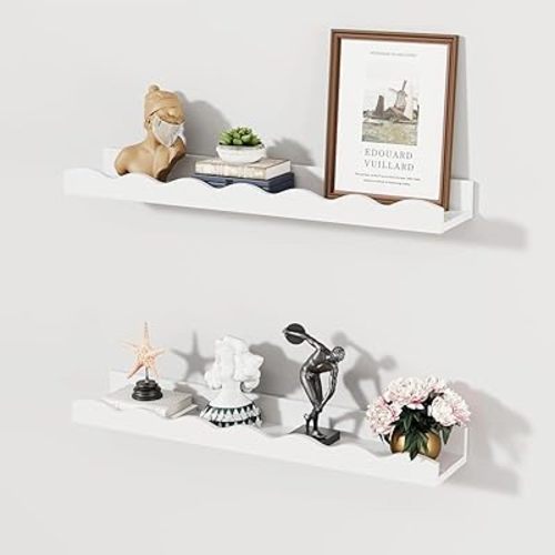 Nursery Book Shelves Scalloped Floating Shelves Set of 2 White Wall Shelves for Kids Baby Room Wood Shelves with Lip Bookshelf Picture Ledge for Toddler Bedroom Living Room Bathroom Decor 16 Inch