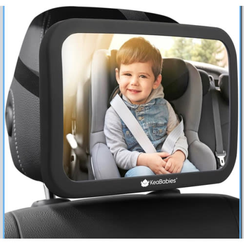 Large Shatterproof Baby Car Mirror, Backseat - Safety Car Seat Mirror for Baby Rear Facing, 360 Wide Crystal Clear View, Accessories for Removable Headrest, Easy Install & Adjustable (Matte Black)