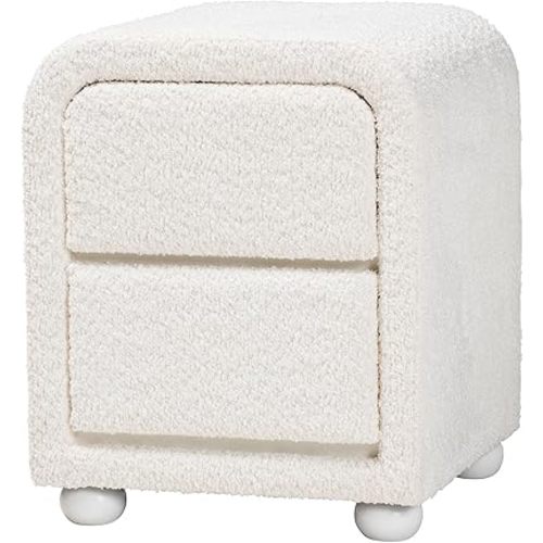 Baxton Studio Bonilla Teddy-Bear Fabric Nightstand, 2-Drawer, White