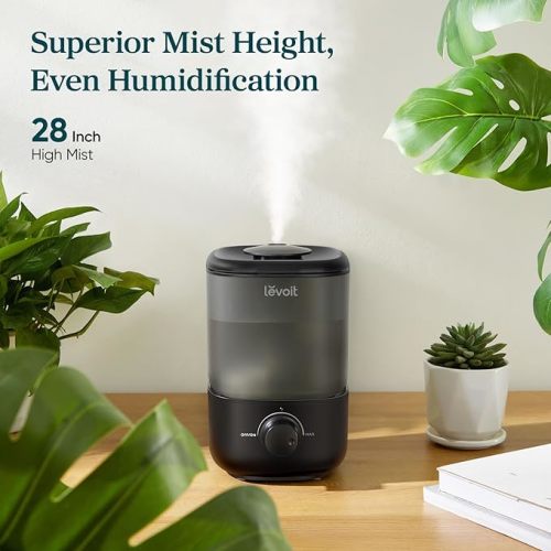 LEVOIT Classic 160 Top-Fill Ultrasonic Cool Mist Humidifier, Super Easy to Fill and Clean, Quiet Operation for Bedroom Home Baby & Plants, Auto Shut-off for Safety, 360° Rotating Nozzle, 2.5L, Black