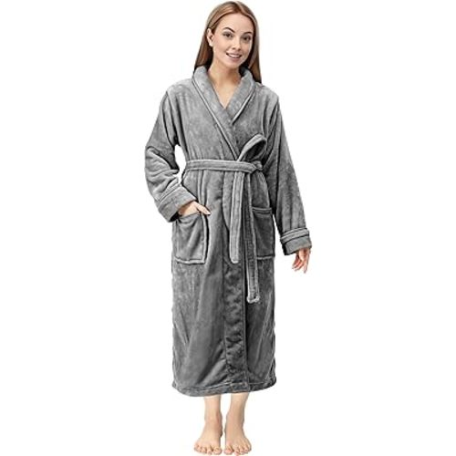 NY Threads Premium Women's Robe Plush Soft Long Bathrobe Warm Fleece Shawl Collar Spa Robe