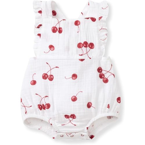 Burt's Bees Baby Romper Jumpsuit, 100% Organic Cotton One-Piece Outfit Coverall - 6 Months - Cherry Pickin'