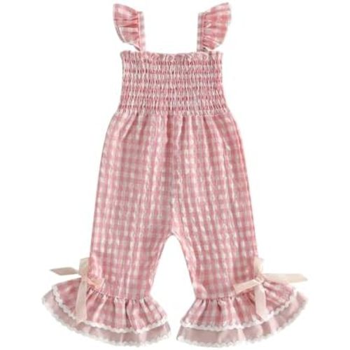 Toddler Baby Girl Summer Clothes Ruffle Sleeveless Smocked Romper One Piece Jumpsuit Suspender Pants Cute Outfit