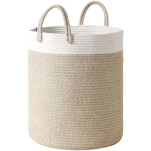 LA JOLIE MUSE Woven Basket Rope Storage Baskets - Large Cotton Organizer 16 x 14 x 14 Inches, Basket for Baby Blanket, Kids Toy Nursery Laundry Basket