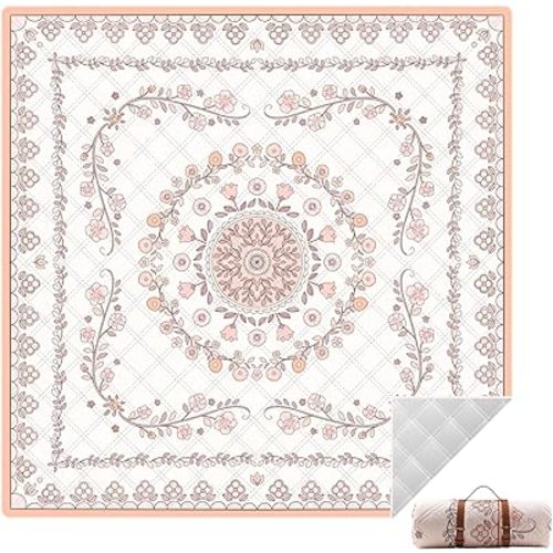 Boho Picnic Mat, 79" x 79" Extra Large Outdoor Picnic Blanket, Washable Foldable Portable Blanket for Beach/Camping/Concerts